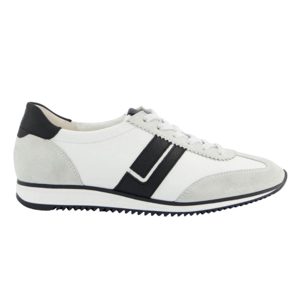 Leather Sneaker. White/ Black Leather Combo In Box, Never Used